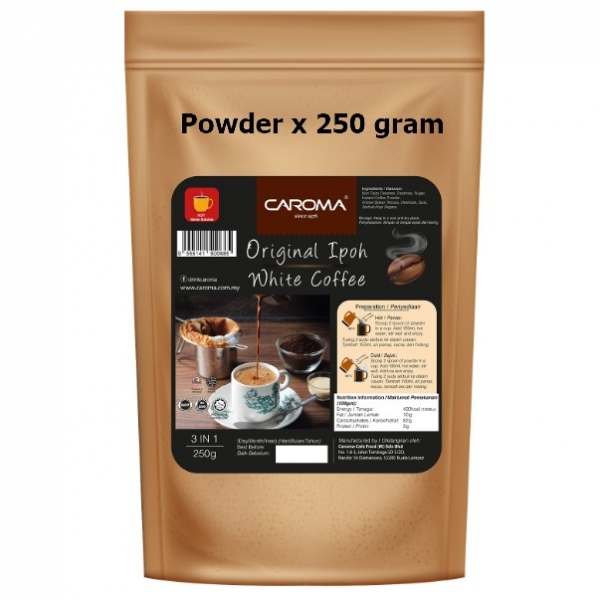[CAROMA] Less Sweet 3 in 1/Instant Original Ipoh White Coffee Powder/250g/ Halal/ Low GI//Instant 3-in-1