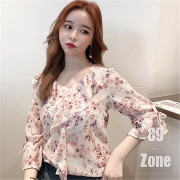 (89 zone)89 zone Korean temperament light through twilight chiffon shirt