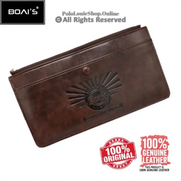 Original BOVI\'S Genuine Leather Slim Envelope Clutch Wallet Handcarry Bag Unisex