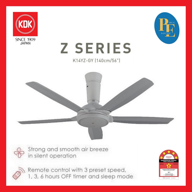 KDK Z Series 5 Blade Remote Control Ceiling Fan 56”/1400mm- K14YZ
