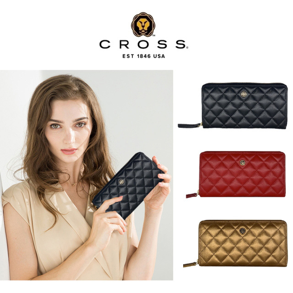 (cross)CROSS top calf leather rhomboid zipper long clip in various colors