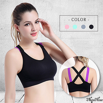 [TAITRA] 【Naya Nina】Sweet and Contrast Color Double Shoulder Strap No Steel Sporty Bra S-L (Black)