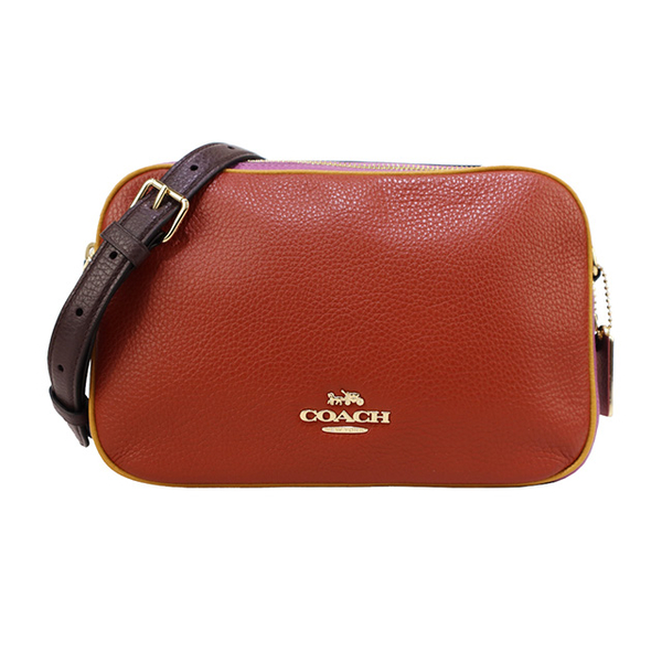 (coach)COACH Stereo Carriage Plain Litchi Grain Leather Double Zipper Crossbody Camera Bag (Red X Pink)