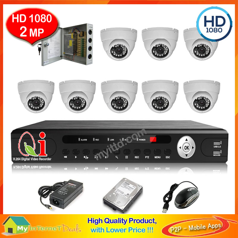 CCTV 8-CH HD 1080P 2MP DVR Recorder with Infra Red Dome Camera System