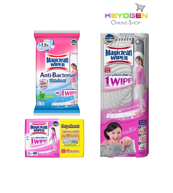 Magiclean Wipe and Mop Set + Refill 40's dry + 10's wet cleaning sheet