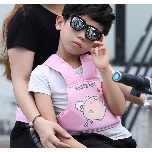 Children's breathable motorcycle riding seat belt-pink pig (gift kawaii mini portable fan)