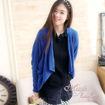 (Isabella)【Isabella】 simple lapel knitted blouse jacket A487 (fashionable blue)