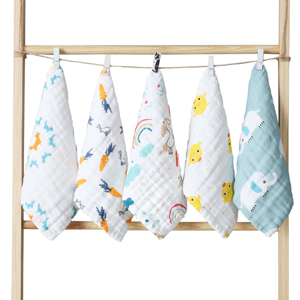 [Excellent selection] Childlike pattern pure cotton soft baby wash six layers of gauze square towels value six sets