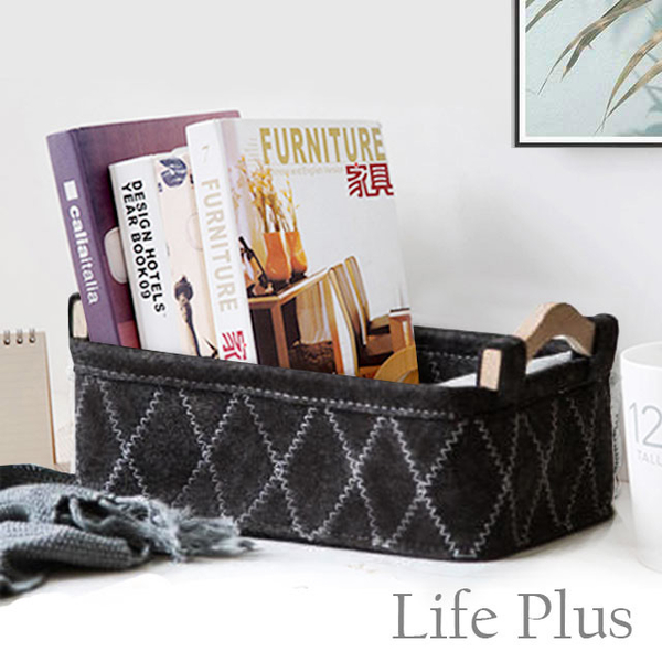 (Life+)Life Plus Taste Style Wooden Handle Felt Storage Basket / Storage Basket (Black)