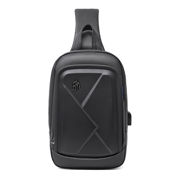 (BAO)[Pin music. BAO] AH Arctic Hunter Casual Solid Geometric Chest Bag USB Shoulder Bag (Black)