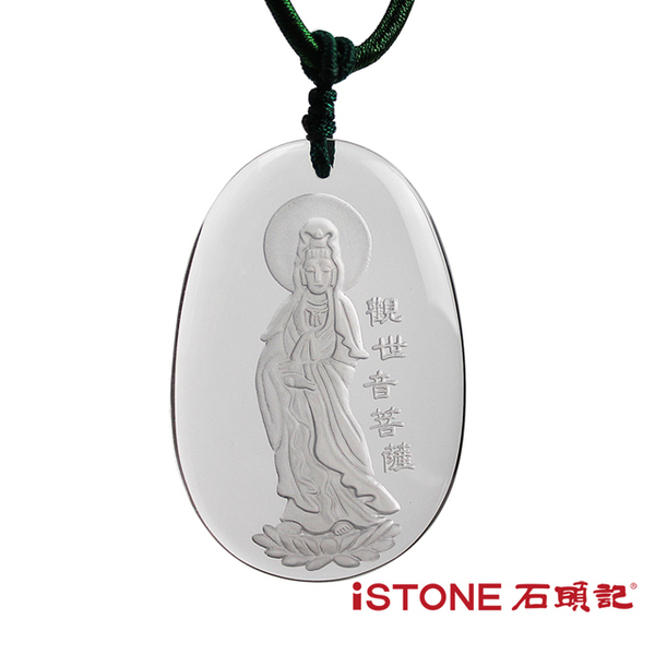 (istone)Stone Record White Crystal Guanyin Necklace-Mercy Guanyin