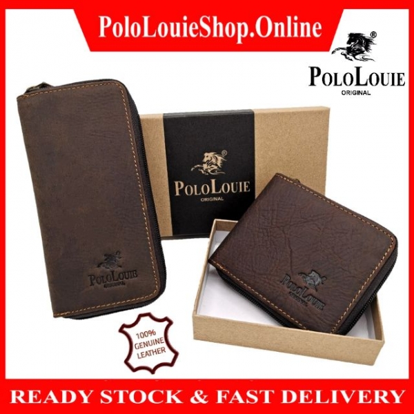 Classy Original Brand Polo Louie Men\'s Quality Genuine Top Cow Leather Wallet Zip Purse Dompet Kulit Lembu