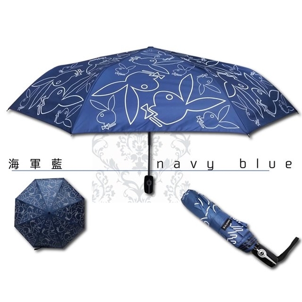 (playboy)[PLAYBOY] RA56003BU Full-shading Nano Black Vinyl Windproof Automatic Tri-folding Umbrella Blue (Outside diameter 116CM)