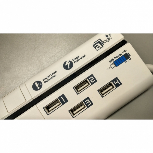 aMagic MagStrip 4 Way Socket Power Strip Surge Protected 4 USB Ports (White)