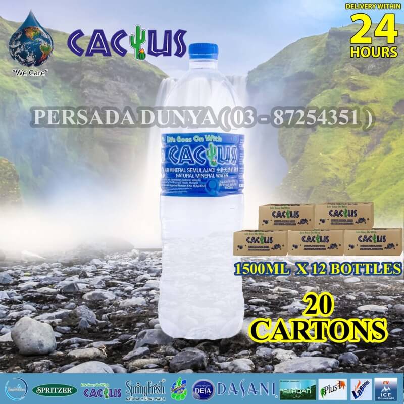 PACKAGE OF 20 CARTONS : CACTUS MINERAL WATER 1500ML x 12 BOTTLES