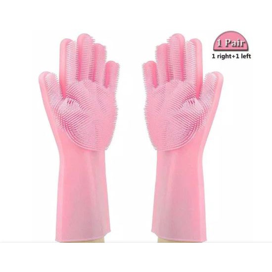 1 Pair Glove Silicone Dish washing Gloves with Sponge Scrubbers Sarung Tangan Cuci Piring Silikon (1 pasang) 韩版手套