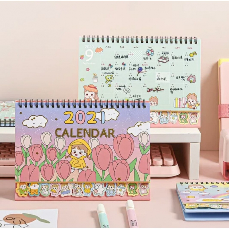 Cute Girl Cartoon Fairy Calender Creative Office Stationery Desk Calendar 2021