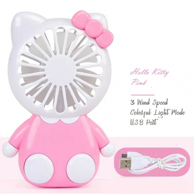 Hello Kitty Cute Cartoon Fan Chargeable Portable Electric Mini Fan Colorful Light Cooling Fan