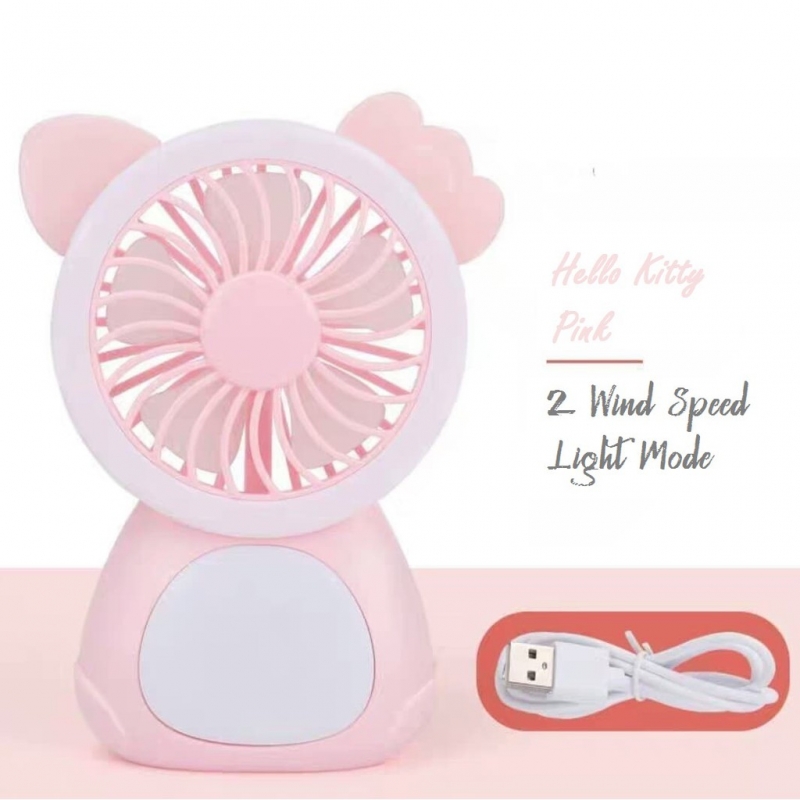 Hello Kitty Cute Cartoon Fan Chargeable Portable Electric Table Mini Fan Light Mode Cooling Fan