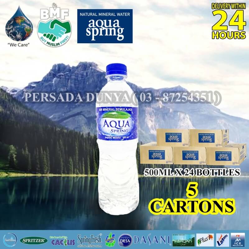 PACKAGE OF 5 CARTONS : AQUA SPRING MINERAL WATER 500ML x 24 BOTTLES