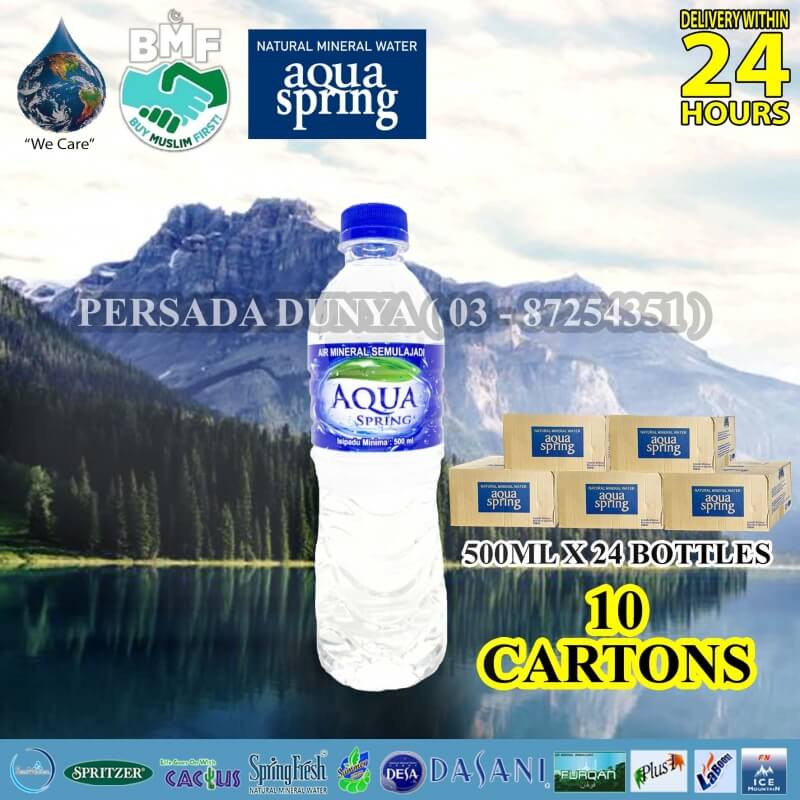 PACKAGE OF 10 CARTONS : AQUA SPRING MINERAL WATER 500ML x 24 BOTTLES