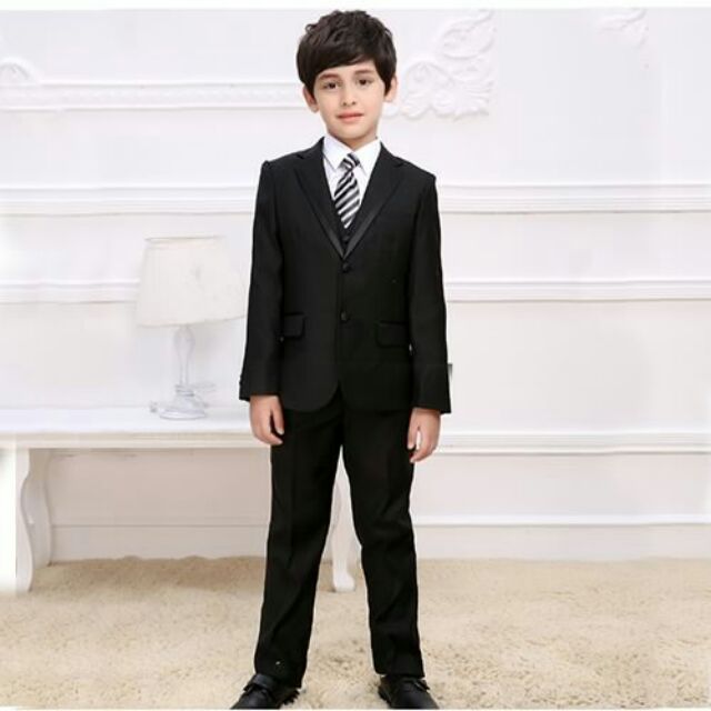 Luxury Little Boy/Man 5pcs Coat Set with Tie-Black