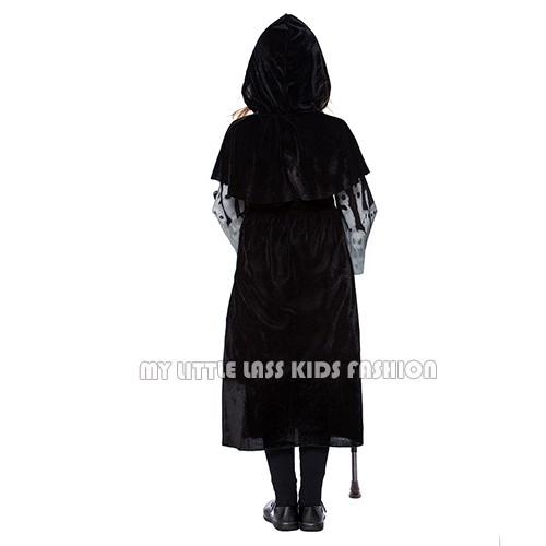 Kids Adult Halloween Witch Vampire Costume Skeleton Printing Black Long Dress Dress up Cosplay