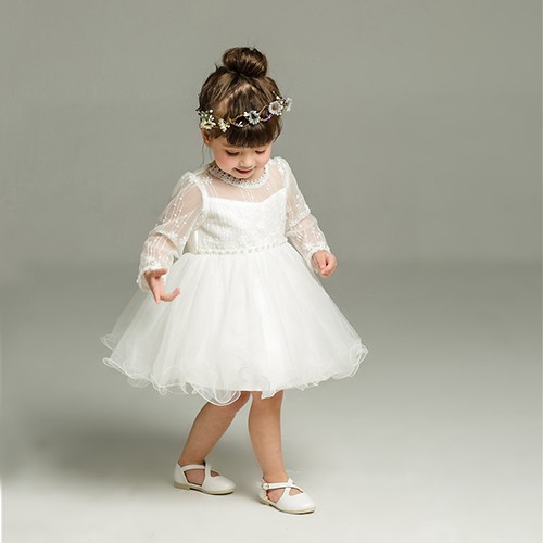 Elegant Long Sleeve Soft Top Flower Baby Girl Dress Gown 3m - 24m