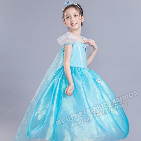 New Frozen Princess Elsa Short Sleeve Costume Cosplay Dress 4-12y