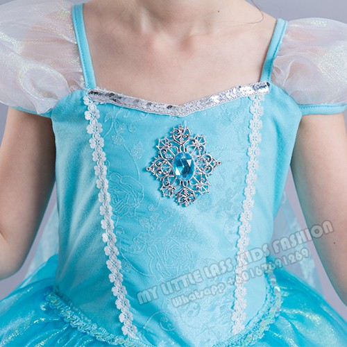 New Frozen Princess Elsa Short Sleeve Costume Cosplay Dress 4-12y