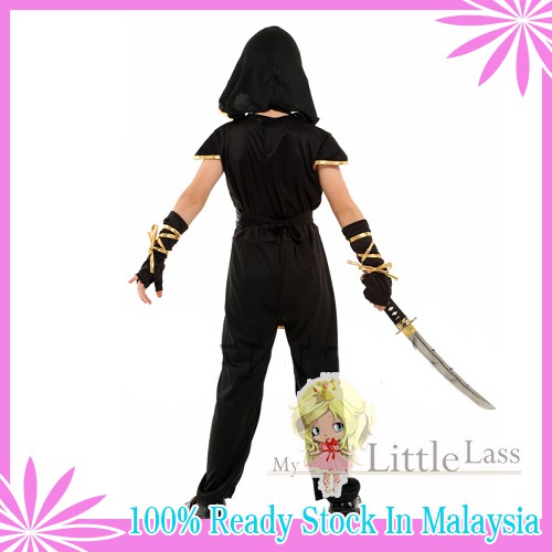 Kids Halloween Ninja Boy Black Cosplay Costume 4-8y