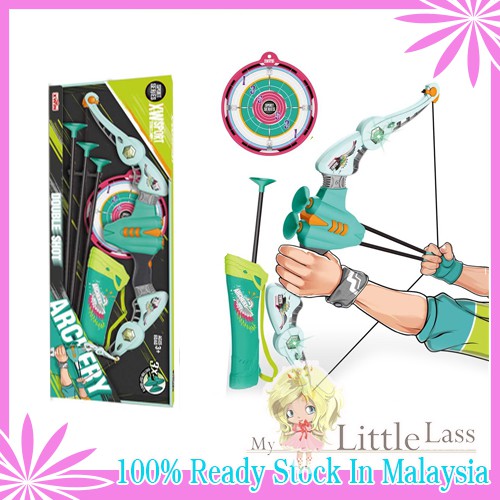 Double Strike Sport Series Archery Toy Arrows with LED Light Pink / Green Bow Archery Set for Boy/Girl