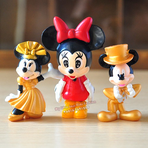 6Pcs Mickey Minnie Donald PVC Figure Gold Cake Topper Collection