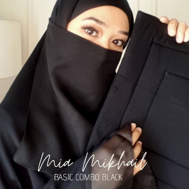 Mia Mikhail : Basic Black 2in1 Telekung/Hijab + Mini Sejadah + Niqab
