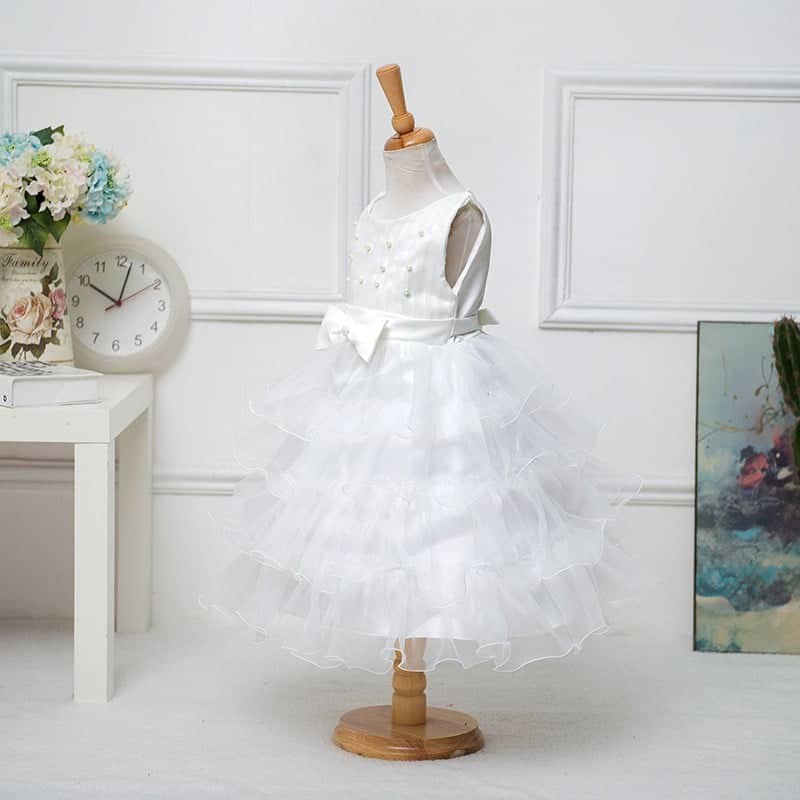 White Bridesmaid Pageant Princess Dress