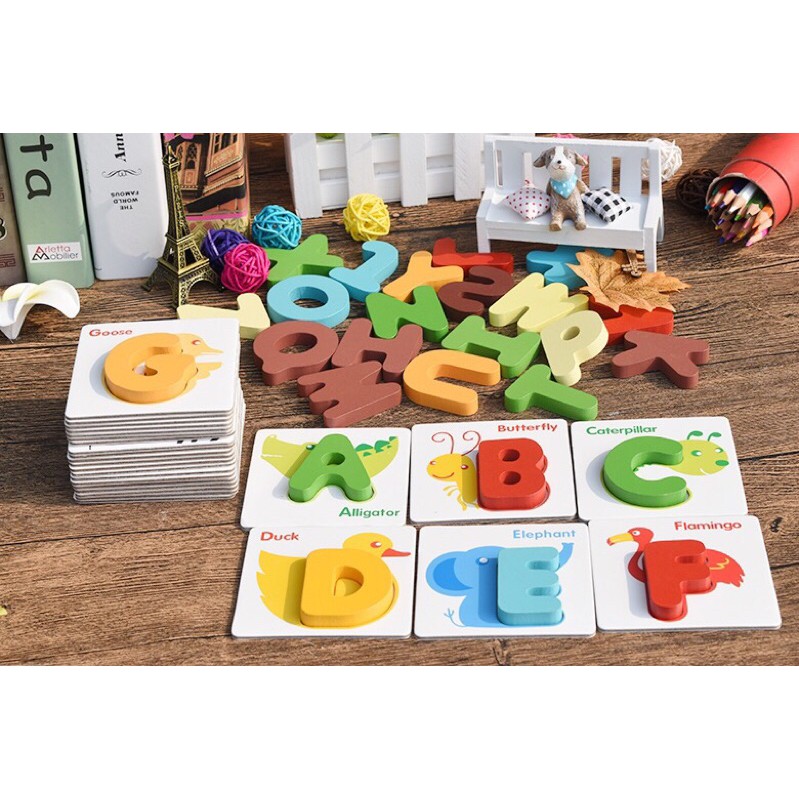 Early Learning Wooden Alphabet Letter Cards Vocabulary木制质儿童数字字母认知卡片