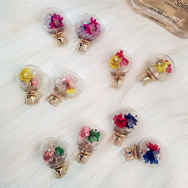 Retro double-sided bubble crystal rhinestone flower temperament earrings