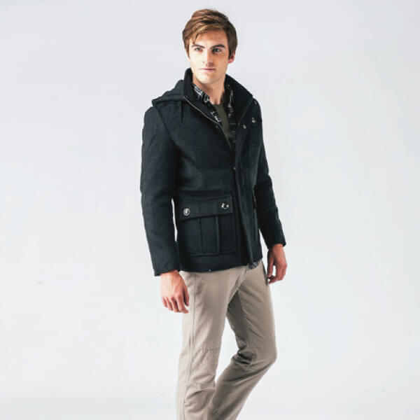 Bes Carol Bes Carol Men S Hooded Herringbone Woolen Coat Jacket Black