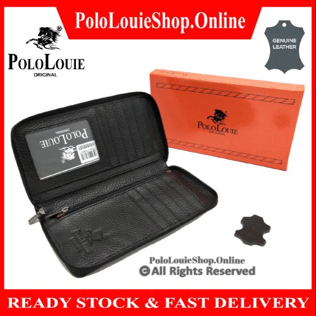Ready Stock !!! PREMIUM Quality Original Polo Louie Men Genuine Leather Zip Wallet Long Purse Luxury Best