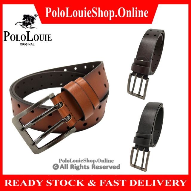 Original Polo Louie Man Double Hole Buckle Full Pin Leather Belt Vintage Waist Strap Belt Luxury