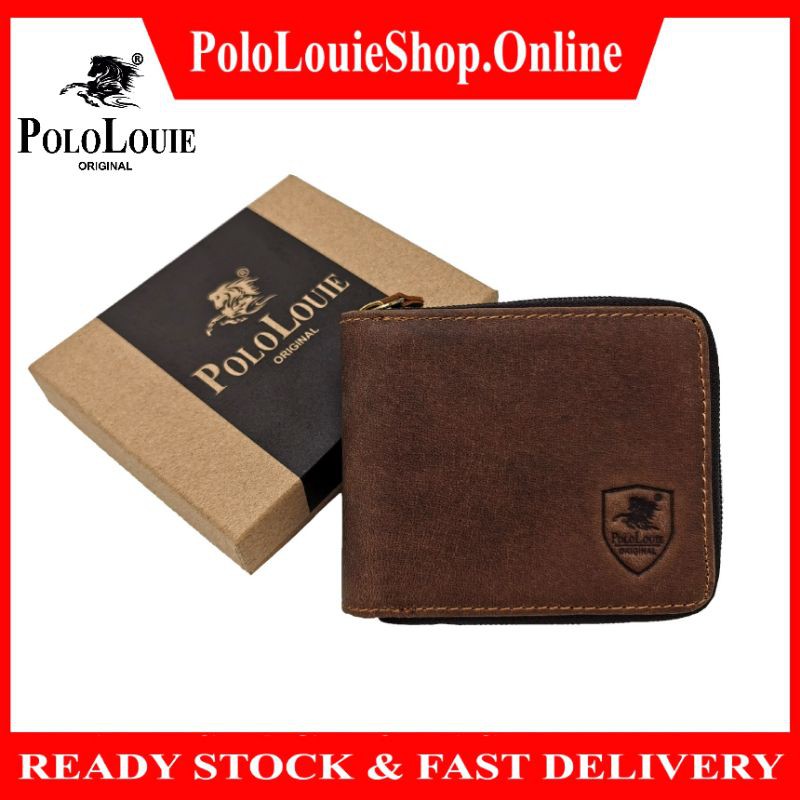 Original Polo Louie Men Premium Genuine Cow Leather Full Zip Wallet Luxury Dompet Lelaki Kulit
