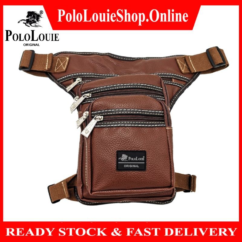 Original Polo Louie Leather Waist Bag Leg Thigh Pouch Beg Ikat Kaki Biker