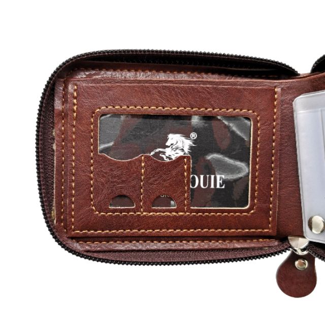 Ready Stock- Original Polo Louie Luxury Men Full Zip Leather Wallet Stripes