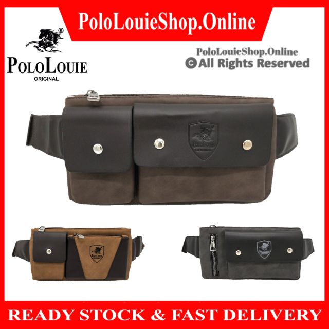Original Polo Louie Men Leather Mixed Tone Chest / Waist Pouch Bag Travel Fanny Pack Crossbody Bag