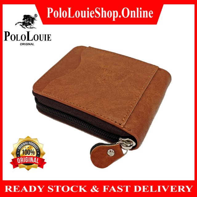 Original Polo Louie Fashion Men Luxury Full Zip Leather Short Wallet Zipper Purse Dompet Simple