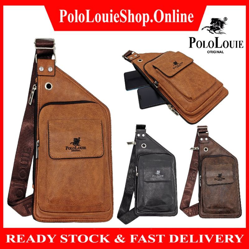 Original Polo Louie Men Leather Chest Bag Side Backpack Sling Shoulder Bag