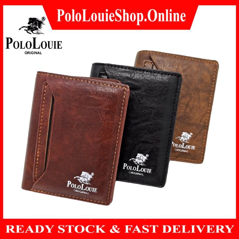 🔥Ready Stock🔥Original Polo Louie Fashion Men's Short Wallet Vertical Faux Leather Card Bifold Wallet
