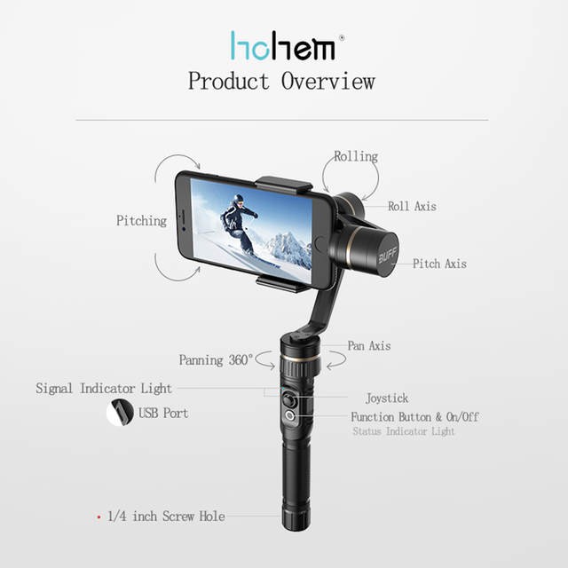 HOHEM BUFF 3-AXIS HANDHELD STABILIZER FOR SMART PHONE (1 YEAR WARRANTY)
