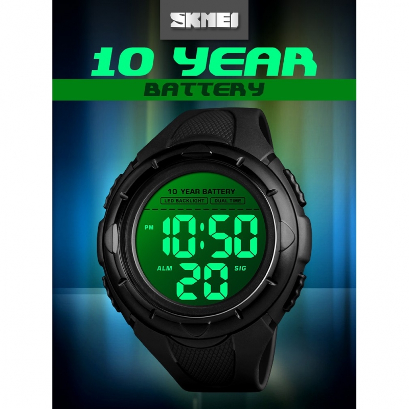 SKMEI 1563 Big Dial Dual Time 10 Year Battery Time Sport Watch Mens LED Backlight Digital