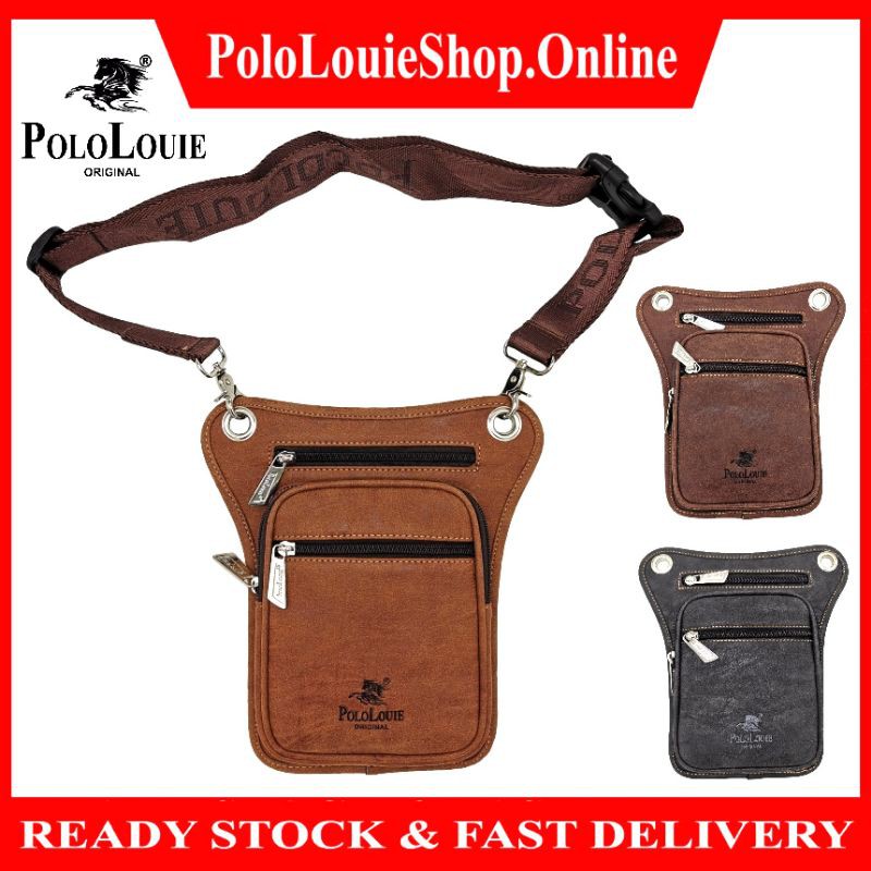 Original Polo Louie Men Thick Leather Pouch Waist Bag Leg Thigh Pouch Beg Ikat Kaki Biker Sling Shoulder Bag